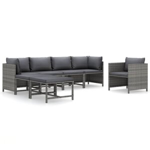 vidaXL Salon de jardin 7 Pièces avec coussins Résine tressée Gris