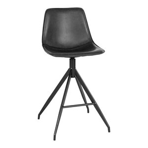 2 chaises de comptoir en cuir synthétique noir avec pieds noirs