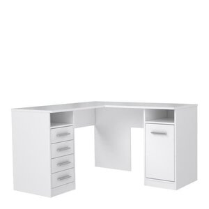 TOLEDE Bureau d'angle 1 porte 4 tiroirs - Décor papier blanc - L 125 x P 125 x H 75 cm