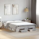 vidaXL Cadre de lit avec tiroirs sans matelas gris béton 135x190 cm