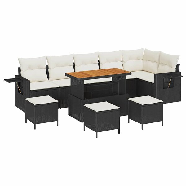 vidaXL Ensemble de canapé de jardin 10 Pièces Noir polyrotin