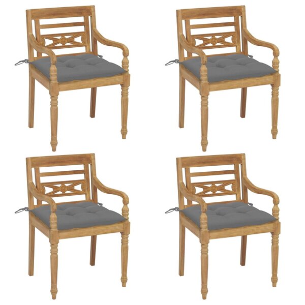 vidaXL Chaises Batavia avec coussins 4 Pièces Bois de teck solide