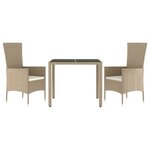 vidaXL Ensemble à manger de jardin coussins 3 Pièces Beige poly rotin