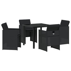 vidaXL Ensemble de salle à manger de jardin de 5 pièces avec coussins en rotin poly noir