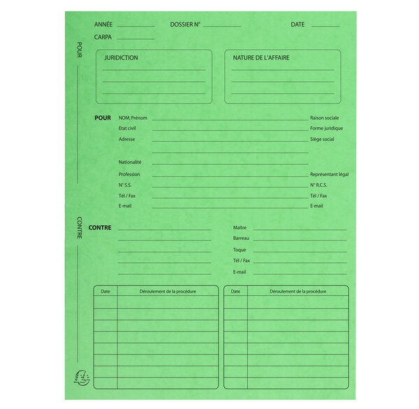Paquet 25 chemises Avocat Imprimées Procédure 265g Vert x 5 EXACOMPTA