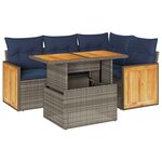 vidaXL Salon de jardin 5 Pièces avec coussins gris résine tressée acacia