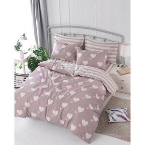 Parure de lit - housse de couette 220 x 240 + 2 taies d'oreiller 60 x 60  65  coton- Rose