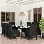 vidaXL Ensemble à manger de jardin avec coussins 9 Pièces noir