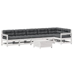 vidaXL Salon de jardin 7 Pièces avec coussins blanc bois de pin massif
