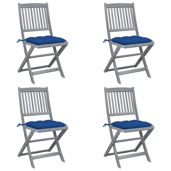 vidaXL Chaises pliables d'extérieur lot de 4 et coussins Bois d'acacia