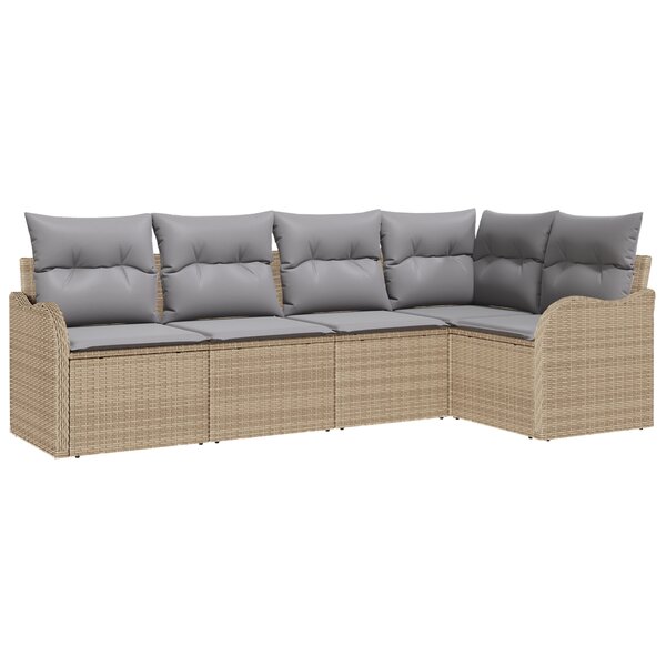 Ensemble de canapé de jardin 5 pièces avec coussins beige en rattan