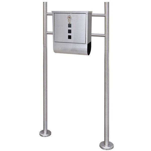Boite aux lettres design contemporain acier inoxydable sur pieds avec compartiment journaux 120 cm