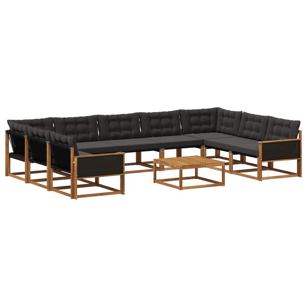 vidaXL Ensemble de canapés d'extérieur 10 Pièces Naturel et noir