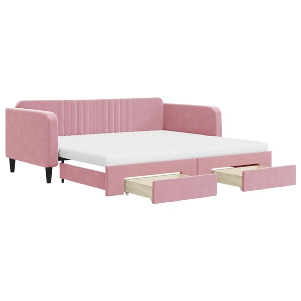vidaXL Lit de jour avec gigogne et tiroirs rose 100x200 cm velours