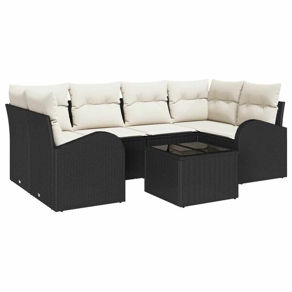 vidaXL Ensemble de canapé de jardin 7 Pièces Noir et Crème polyrotin