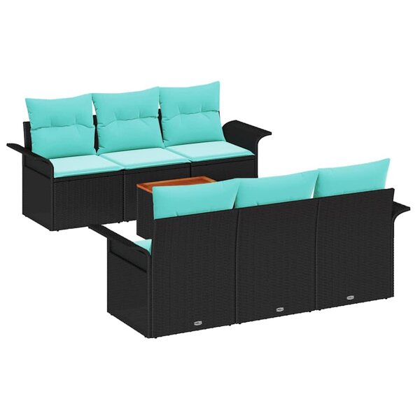 vidaXL Ensemble de canapé de jardin 7 Pièces Noir et turquoise