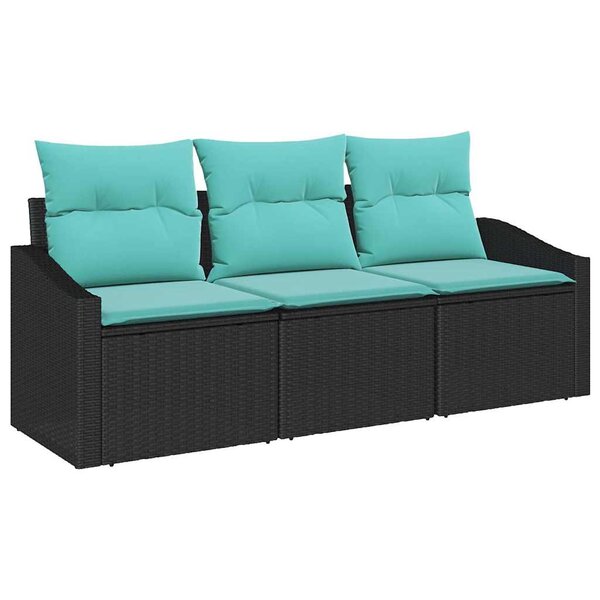 vidaXL Ensemble de Canapés avec coussin 3 Pièces Noir polyrotin