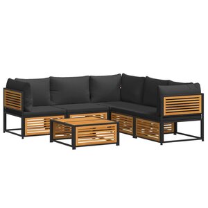 vidaXL Salon de jardin avec coussins 6 Pièces bois d'acacia solide