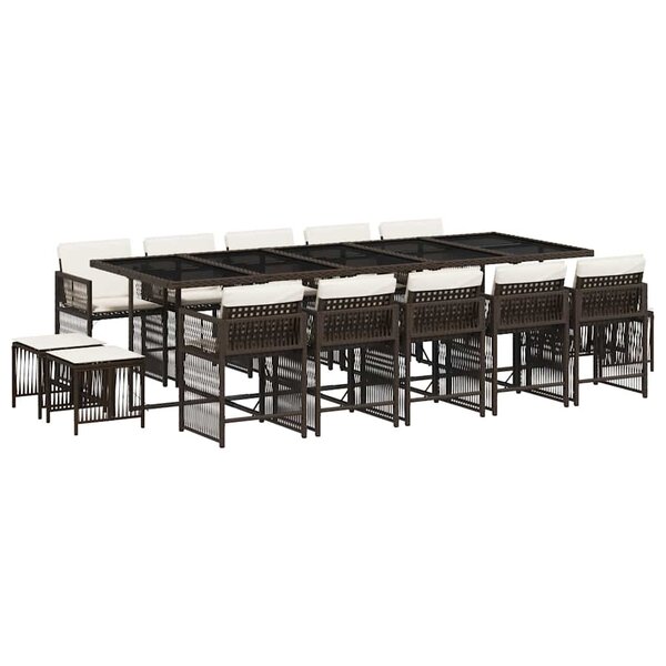 vidaXL Ensemble à manger de jardin avec coussins 15 Pièces marron rotin