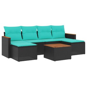 vidaXL Salon de jardin 7 Pièces avec coussins noir résine tressée