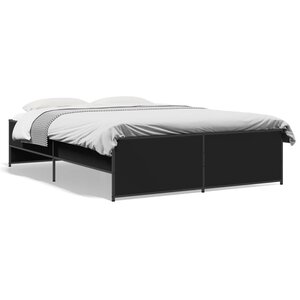 vidaXL Cadre de lit noir 135x190 cm bois d'ingénierie et métal