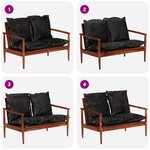 vidaXL Canapé 2 places noir cuir véritable et bois d'acacia solide