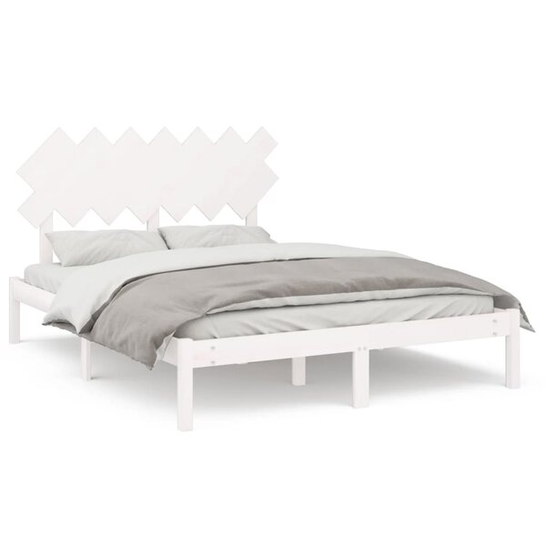 vidaXL Cadre de lit Blanc 150x200 cm Très grand Bois massif