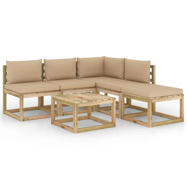 vidaXL Salon de jardin 6 Pièces avec coussins beige
