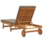Chaise longue vidaXL avec roues et coussin en taupe en bois massif