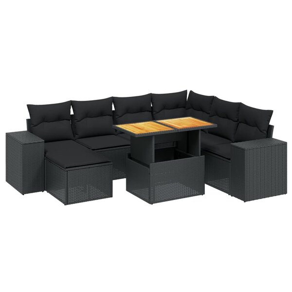 vidaXL Salon de jardin 8 Pièces avec coussins noir résine tressée