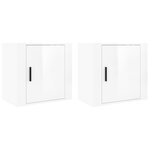 vidaXL Tables de chevet murales 2 Pièces Blanc brillant 50x30x47 cm