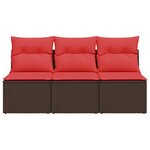 vidaXL Canapé de jardin avec coussins 3 places en résine tressée marron