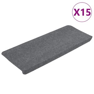 vidaXL Tapis d'escalier autocollants 15 Pièces 65x24 5x3 5 cm Gris