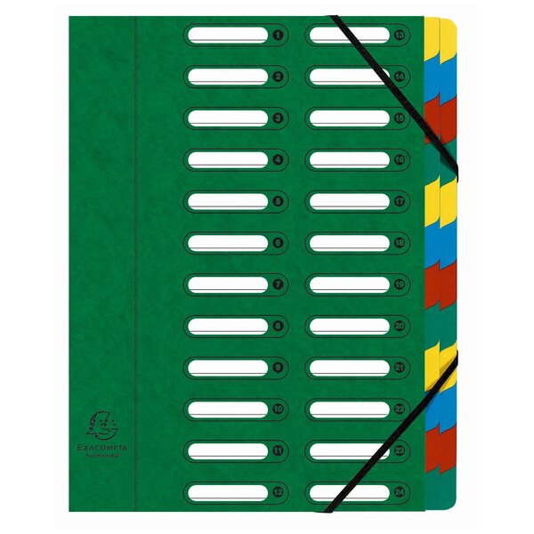 Trieur Harmonika® À Fenêtres Avec Élastiques Véritable Carte Lustrée 24 Compartiments - Vert - X 4 - Exacompta