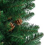 vidaXL Sapin de Noël mince avec bois véritable et cônes vert 180cm PVC