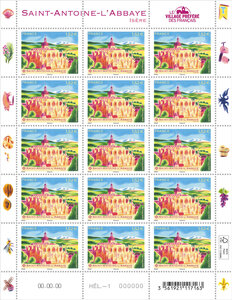 Feuille de 15 timbres - Village préféré des Français 2026 - Saint-Antoine-l'Abbaye - Lettre Verte
