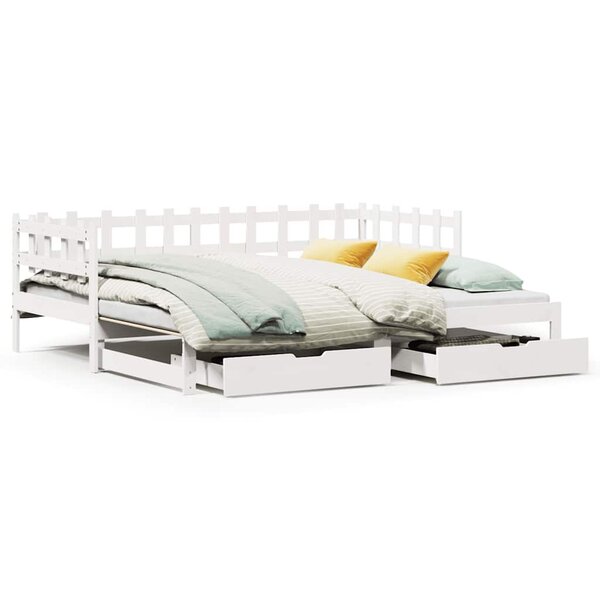 vidaXL Lit de jour avec gigogne et tiroirs sans matelas blanc 90x190cm