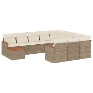 vidaXL Salon de jardin 11 Pièces avec coussins beige résine tressée