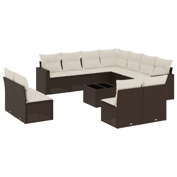 vidaXL Salon de jardin avec coussins 12 Pièces marron résine tressée