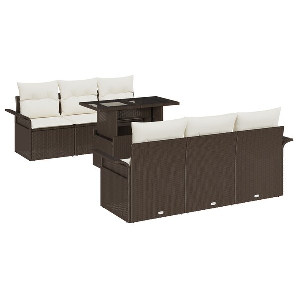 Ensemble de canapé de jardin 7 pièces vidaXL avec coussins Marron Rattan Poly