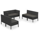 vidaXL Salon de jardin 6 Pièces avec coussins résine tressée noir