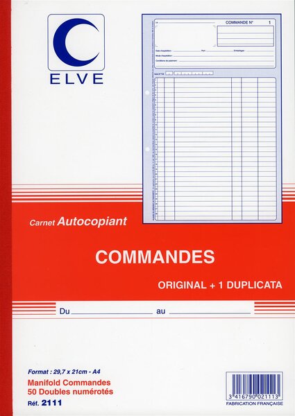 Manifold COMMANDES 297 x 210 mm 50 Feuillets Dupli ELVE