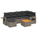 vidaXL Salon de jardin avec coussins 7 Pièces gris résine tressée