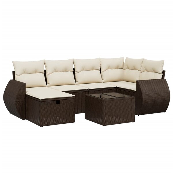 vidaXL Salon de jardin avec coussins 7 Pièces marron résine tressée