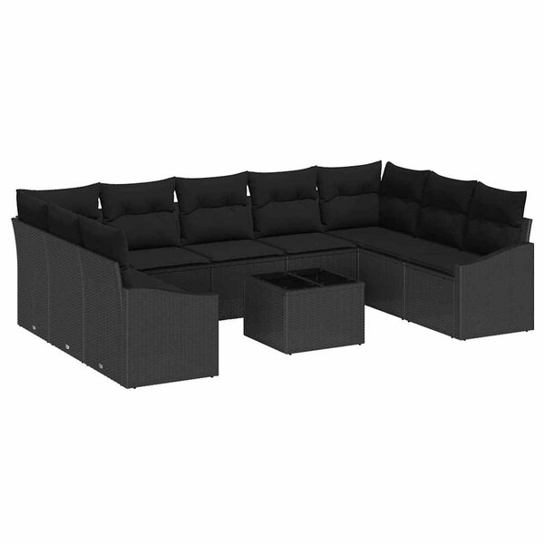 vidaXL Ensemble de salle à manger pour jardin avec coussin 10 Pièces Noir