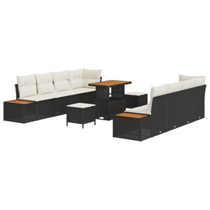 vidaXL Ensemble de canapé de jardin avec coussin 11 Pièces Noir et Crème