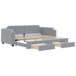 vidaXL Lit de jour avec gigogne et tiroirs gris clair 90x200 cm tissu
