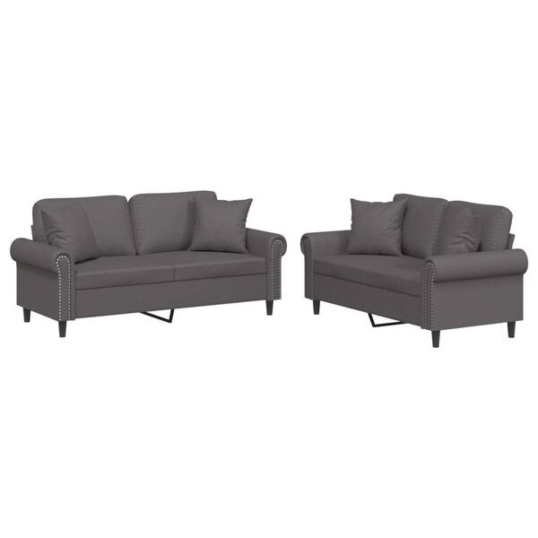 vidaXL Ensemble de canapés 2 Pièces avec coussins gris similicuir