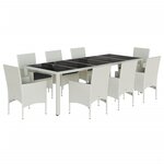 vidaXL Ensemble à manger de jardin et coussins 9 Pièces blanc rotin verre