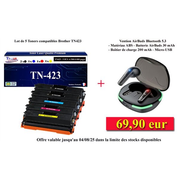 T3AZUR - 5x Toners compatibles avec Brother TN421  TN423 pour Brother MFC-L8690CDW  MFC-L8900CDW
